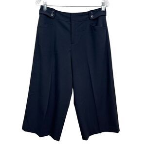 Nine West Separates Wide Leg Capri Pants Flat Front Pockets Zip Black Women 4*